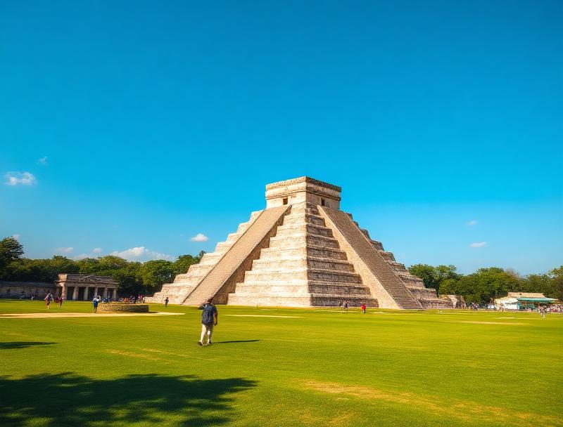 Tourists taking photos at Mayan ruins