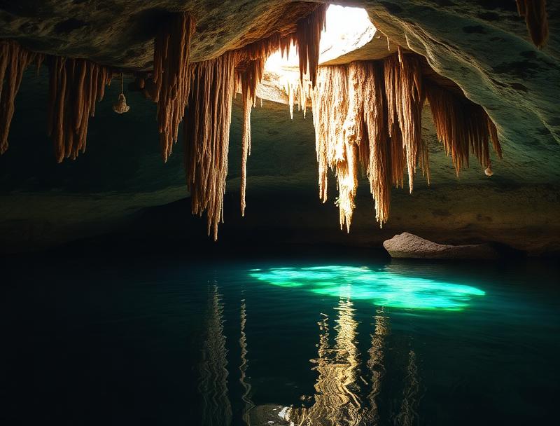 Cenote Ik Kil from above with hanging vines