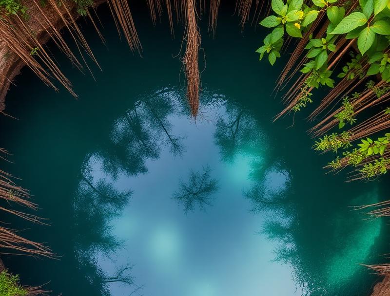 Stalactite formations inside underground cenote