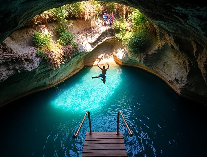 Jumping platform at Cenote Ik Kil swimming hole