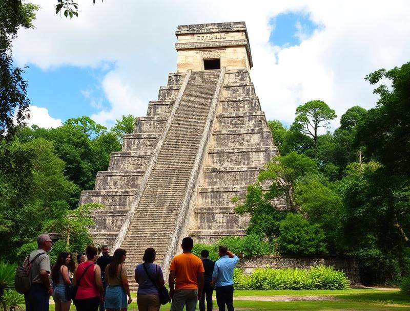 Tour group at base of Nohoch Mul pyramid