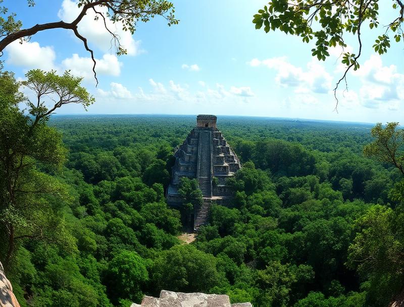 Panoramic jungle canopy view from Coba summit