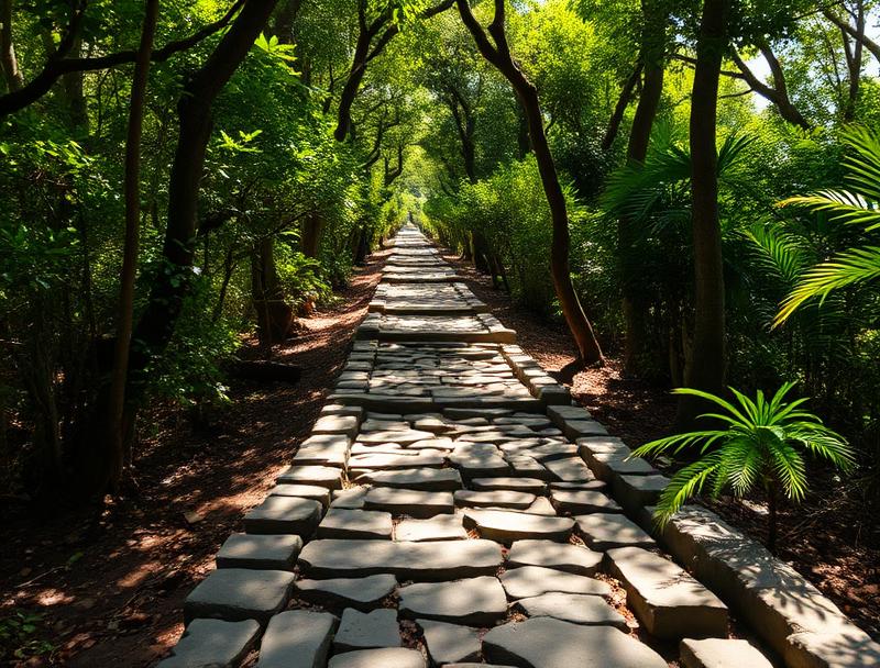 Ancient Mayan sacbe raised stone road at Coba