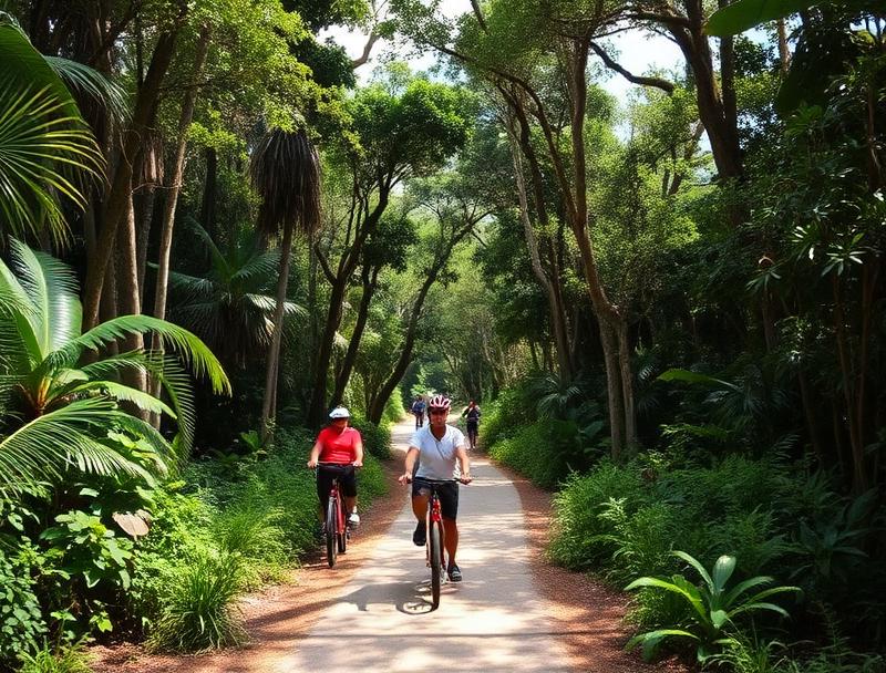 Bicycle path through dense jungle at Coba