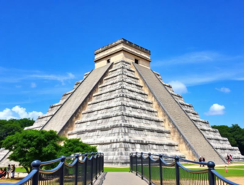 El Castillo pyramid at Chichen Itza blue sky