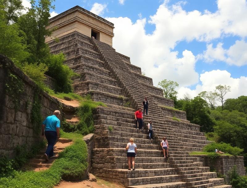 Ek Balam main pyramid front view with jungle
