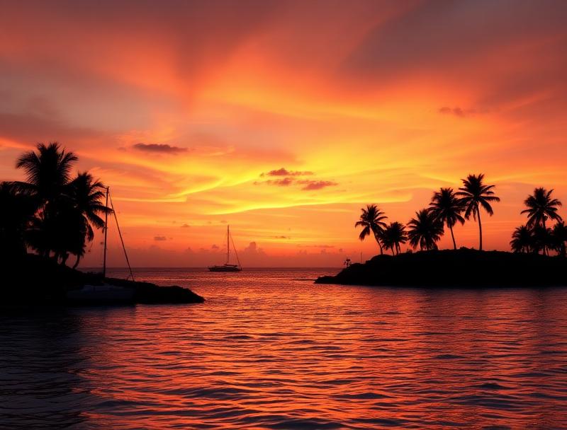 Stunning sunset over Isla Mujeres Caribbean water
