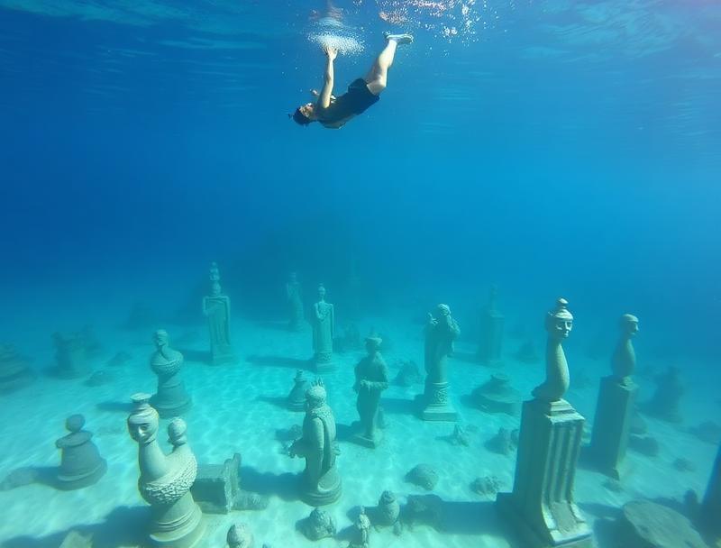 MUSA underwater museum sculptures with snorkeler