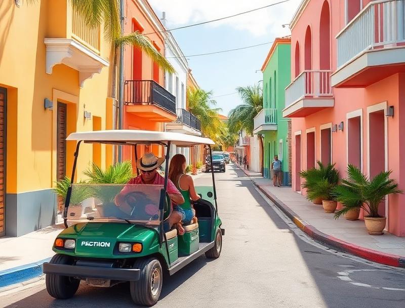 Golf cart exploration of colorful Isla Mujeres streets