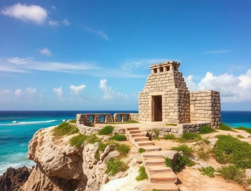 Ancient Ixchel temple ruins on Punta Sur cliff