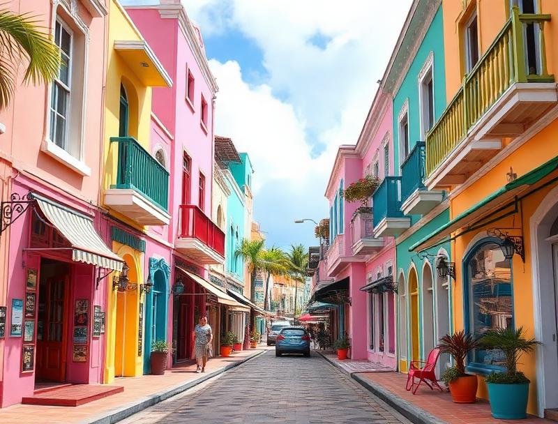 Colorful downtown street shops Isla Mujeres
