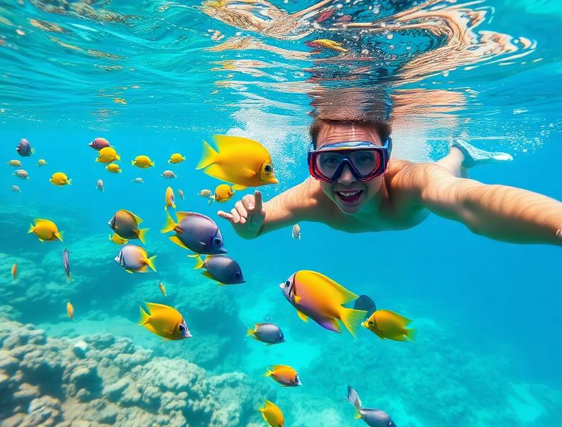 Snorkeling with tropical fish Caribbean coral reef