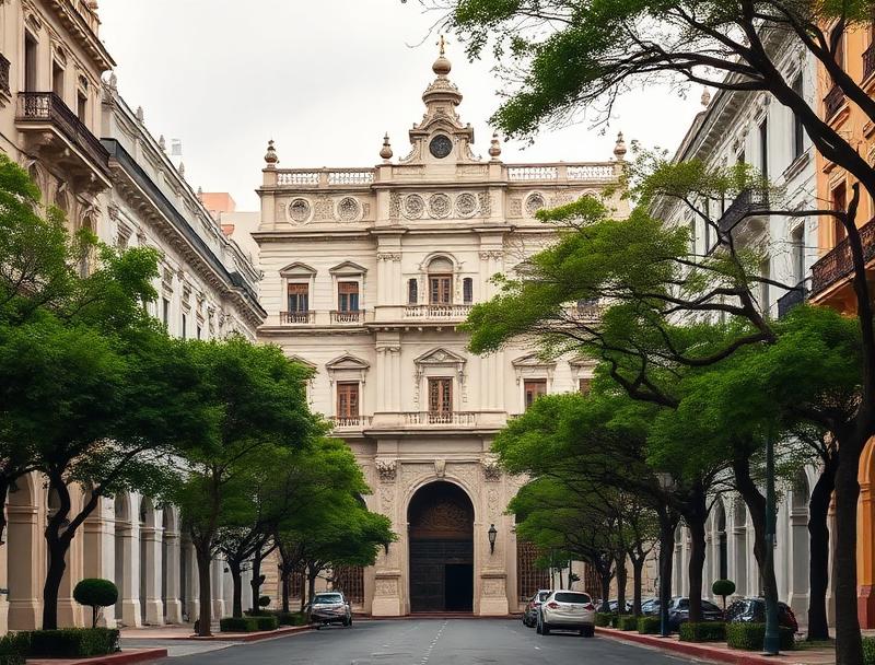 Merida cathedral historic facade and twin towers