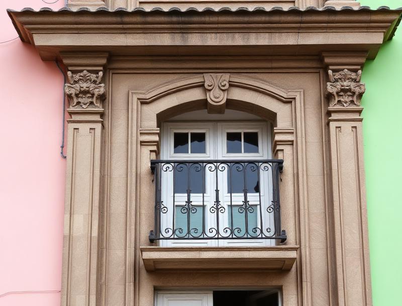 Colonial architecture ornate doorway with balcony
