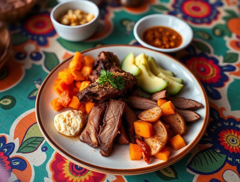 Traditional Yucatecan cochinita pibil cuisine plate