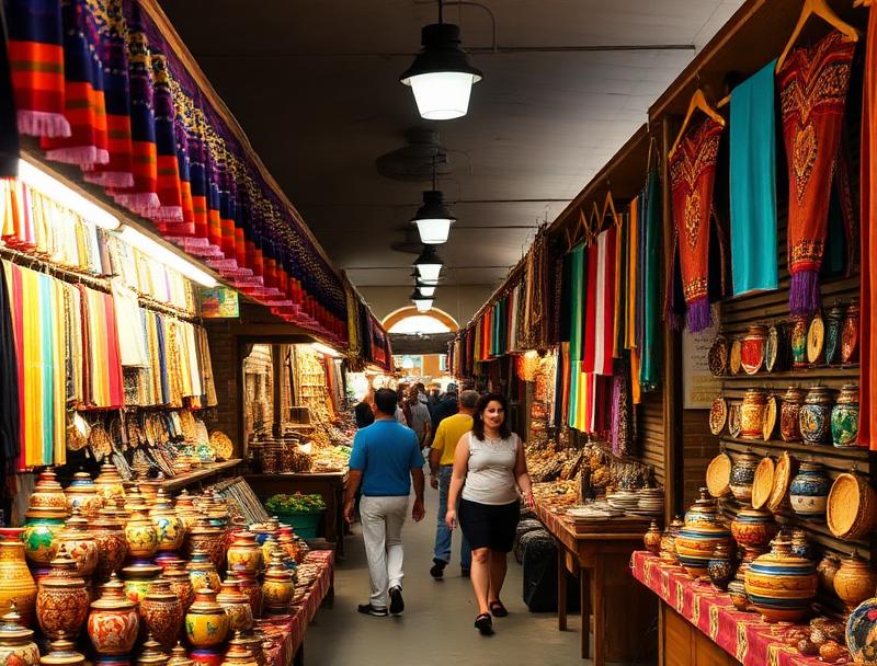 Traditional craft market colorful stalls in Merida