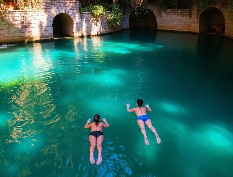 Swimming in hacienda cenote turquoise water