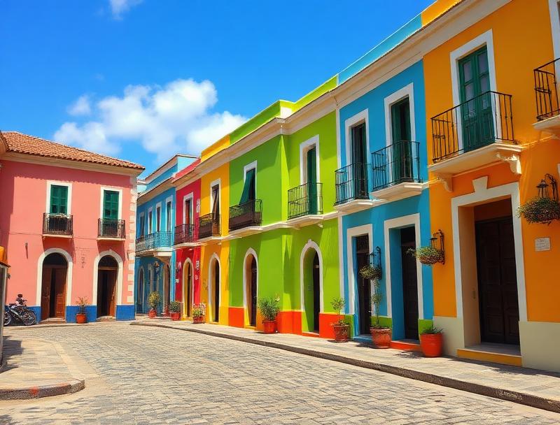 Colorful colonial street in Valladolid Yucatan