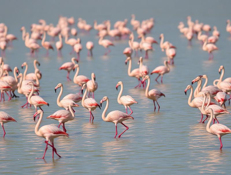Pink flamingos at Celestun biosphere reserve