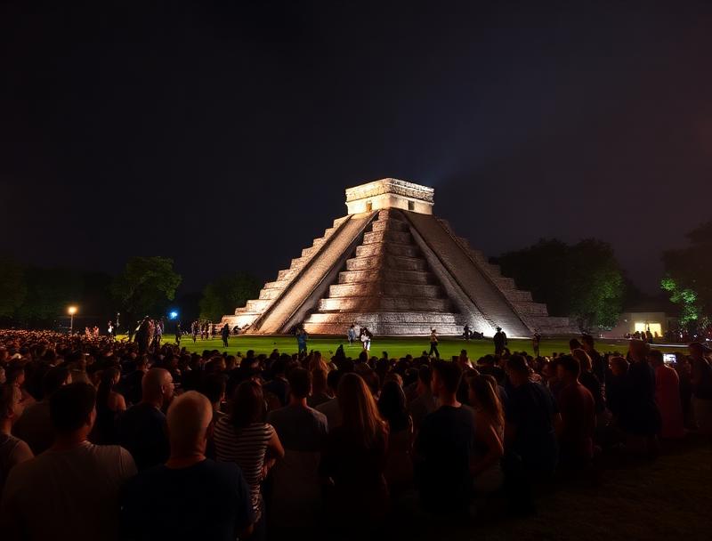 Vibrant illumination of Chichen Itza pyramid
