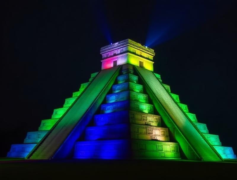Audience watching spectacular light show at ruins