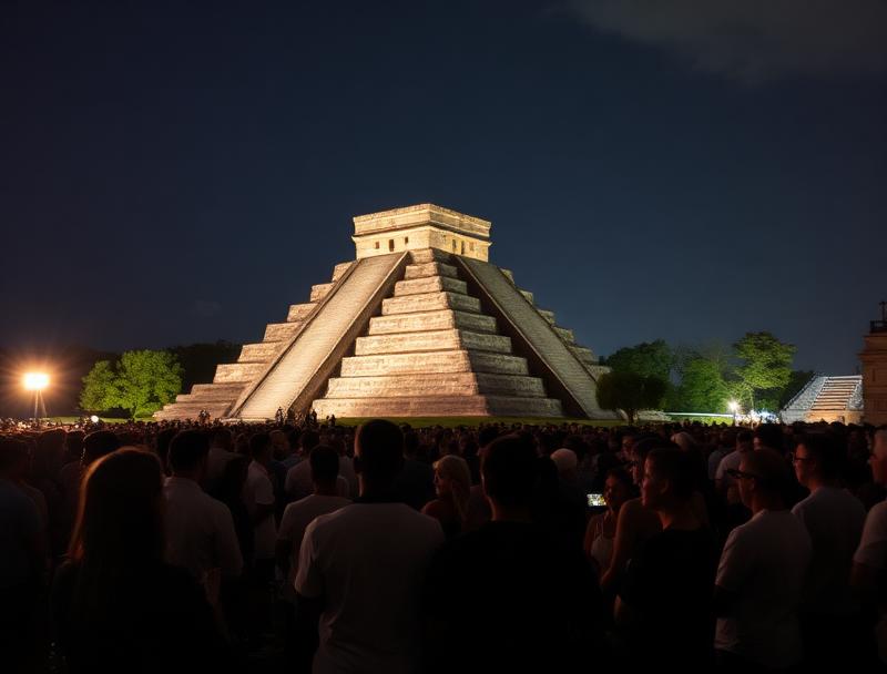 Narrative light display telling Mayan history