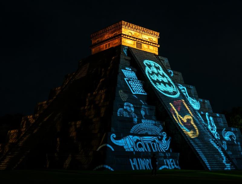 El Castillo pyramid silhouette against dusk sky
