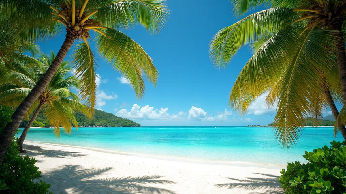 Riviera Maya tropical coastline with palm trees and resorts