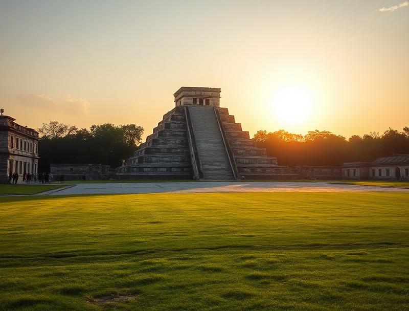 Photographer capturing sunrise at Mayan ruins