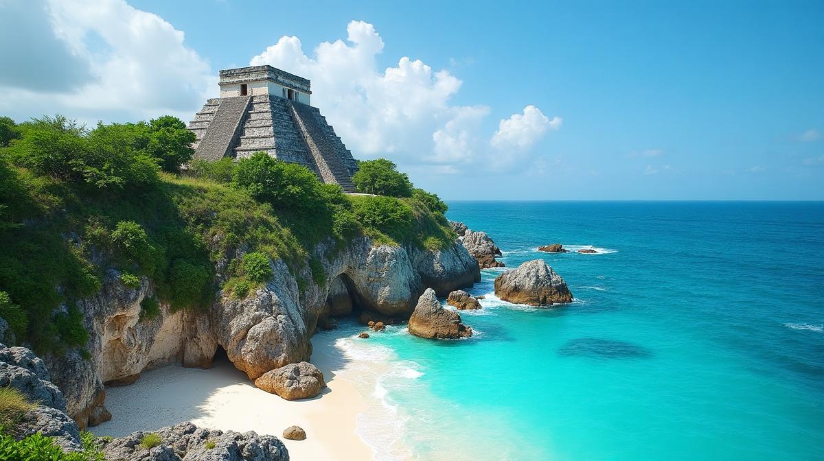 Tulum Mayan ruins overlooking the Caribbean Sea
